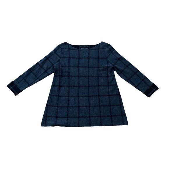 Tahari Extra Fine Merino Wool Women’s Small Sweater Dark Gray Black Plaid - Picture 1 of 8